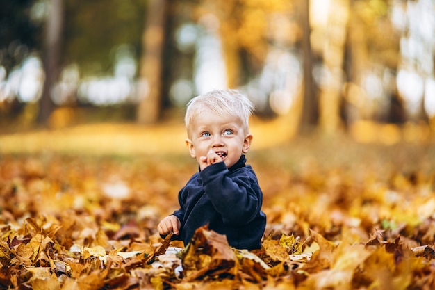 Kleine babyjongen buiten plezier in het park