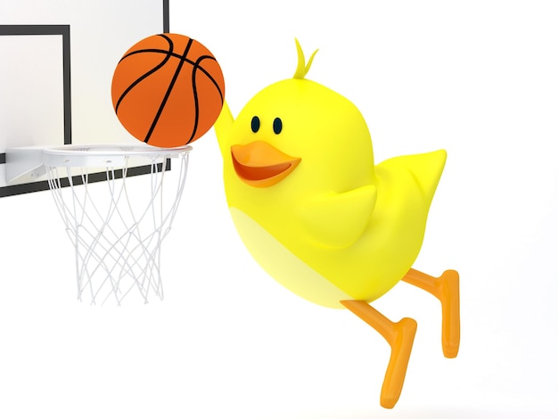 Kleine basketbalspeler chick op wit 3D render