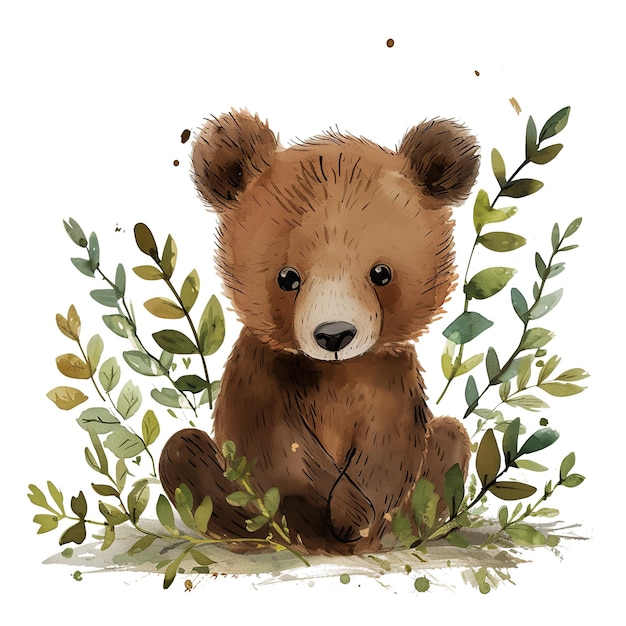 Kleine beer cub in stijl aquarel schattige witte achtergrond