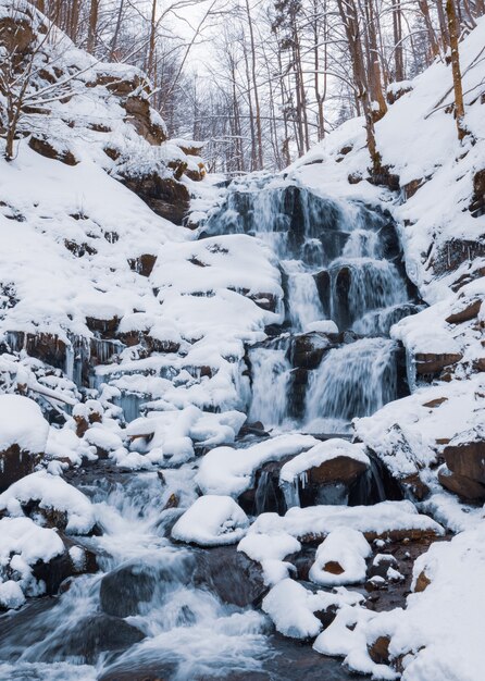 Kleine bergwaterval van ijskoude waterstroom