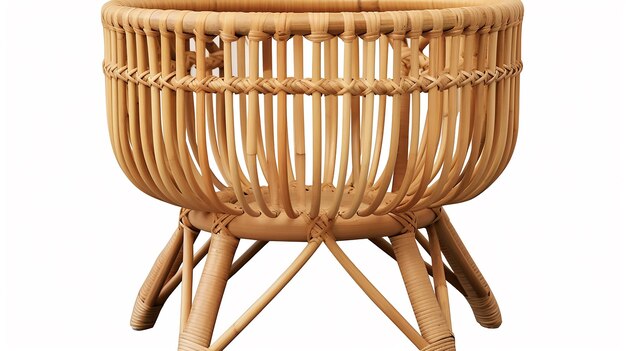 Foto kleine boho rattan wicker ronde riser plant stand natuurlijke elegantie