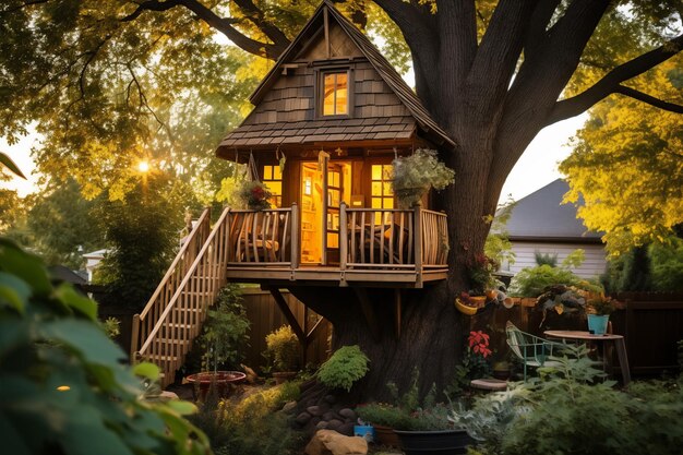 Kleine boomhut voor kinderen in een boomhut