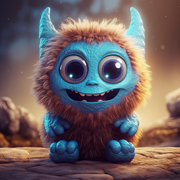 Kleine bruine en schattige blauwe monster pixar-stijl generatieve ai