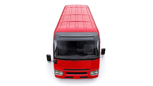 Kleine bus voor in de stad en in de voorsteden voor reizen. Auto met lege carrosserie voor design en reclame. 3D illustratie.