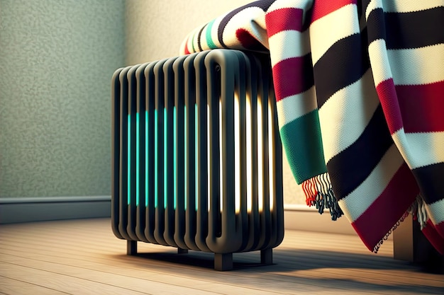 Kleine compacte verwarmingsradiator met gestreepte sjaal