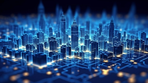Kleine deeltjes die de structuur van de stad inbouwen, het hedendaagse stadscomplex en generatieve AI dragen allemaal bij aan het idee van de digitale stad