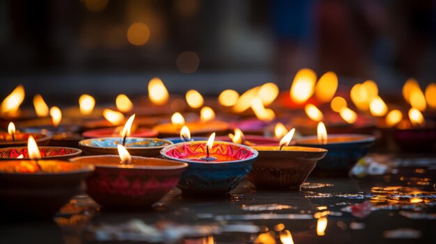 kleine diwali-lampjes in de hand gehouden met wazige achtergronden erachter 71