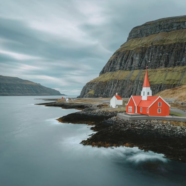 Kleine dorpskerk aan de kust in vidarei