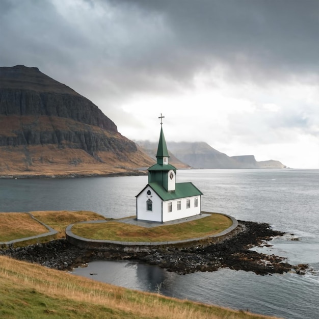 Kleine dorpskerk aan de kust in vidarei