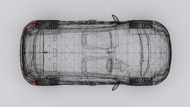 Kleine gezinsauto, mesh-design. 3D-weergave.