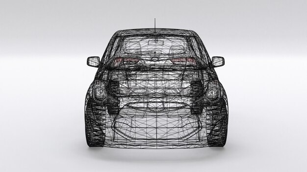 Kleine gezinsauto, mesh-design. 3D-weergave.