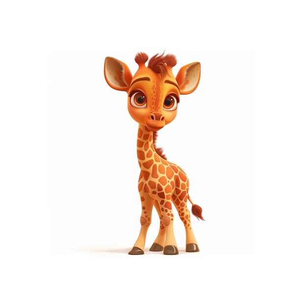 Kleine giraffe met grote ogen op een wit oppervlak Generatieve AI