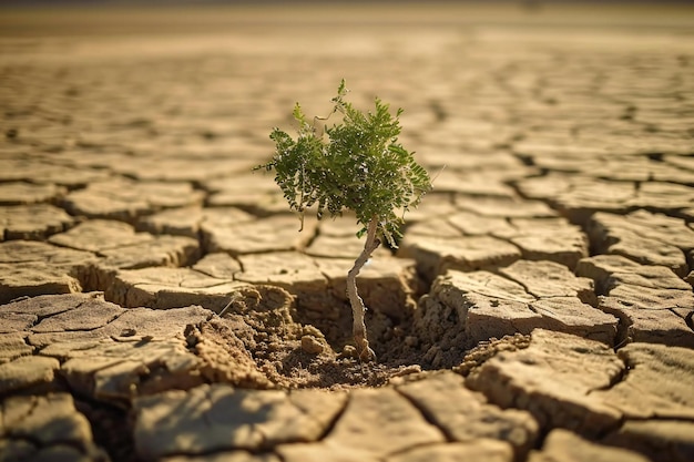 kleine groene boom die in de woestijn groeit