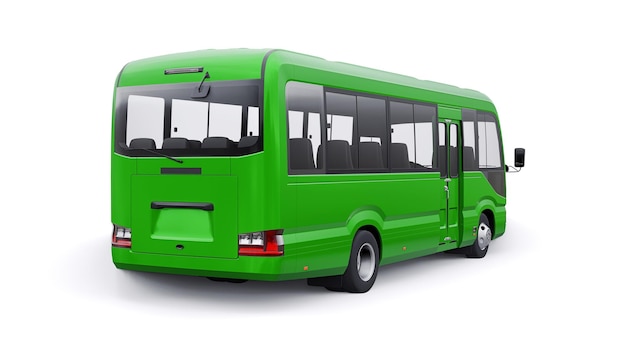 Kleine groene bus voor in de stad en in de voorsteden voor reizen Auto met leeg lichaam voor ontwerp en reclame 3d illustratie