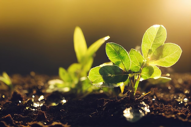 Kleine groene plant spruitbladeren groeien onder zomerzon lichte achtergrond