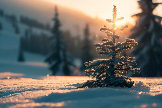 Kleine immergroene boom in de winter