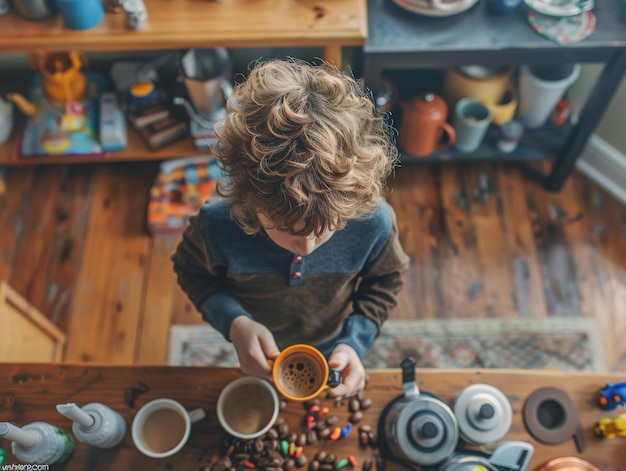 Foto kleine jongen drinkt uit een beker.