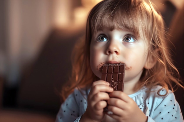 Kleine jongen geniet van chocoladereep