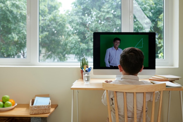 Kleine jongen kijkt naar educatieve video