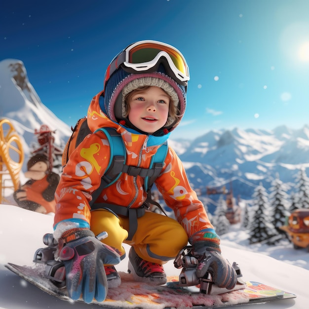 kleine jongen met snowboard ingewikkelde Ai Generative