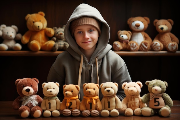 kleine jongen met zacht pluchen speelgoedberen