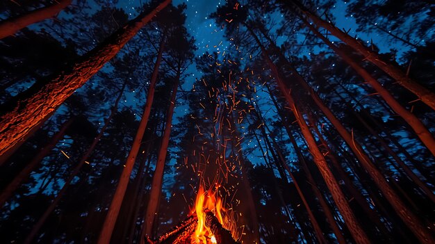 Foto kleine kampbrand in het bos's nachts op de achtergrond