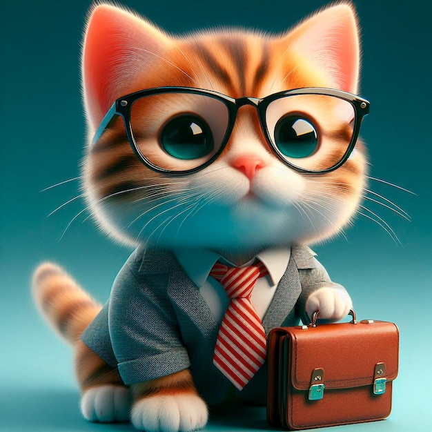 kleine kat in zakenpak digitale kunst 3d rendering