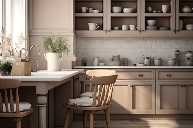 Kleine keukenruimte interieur 3D-rendering
