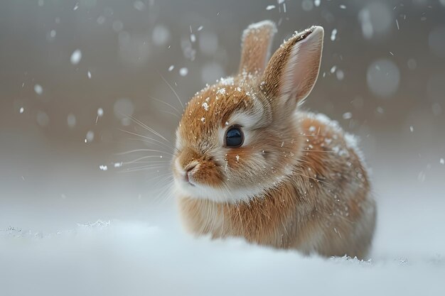 Kleine konijn zit in de sneeuw