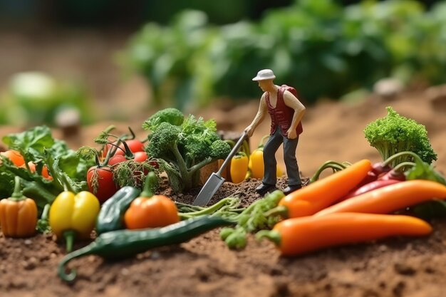 Kleine mensen maken eten, plukken fruit en groenten.