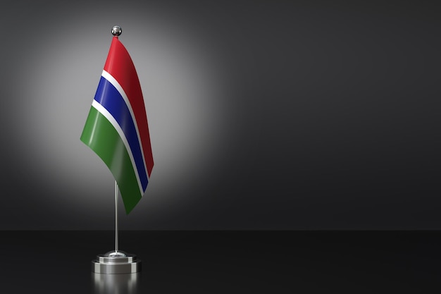 Foto kleine nationale vlag van de republiek gambia op een zwarte achtergrond 3d rendering