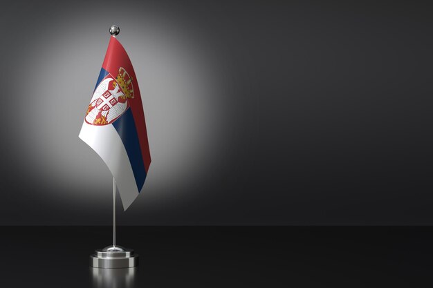Kleine nationale vlag van Servië op een zwarte achtergrond 3d Rendering