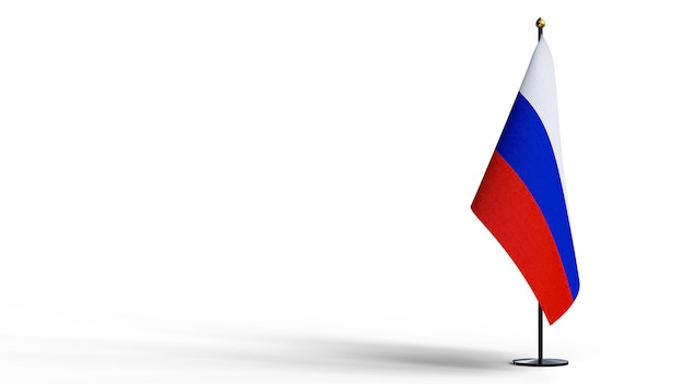 Kleine nationale vlaggen van Rusland op witte achtergrond met uitknippad. 3D render illustratie.