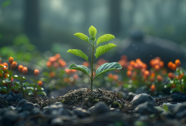 kleine plant die op de bodem groeit