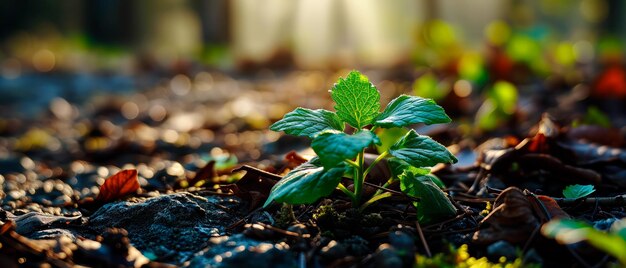 Kleine plant groeit bij zonsopgang Concept hernieuwbare energie Dag van de Aarde of milieubescherming