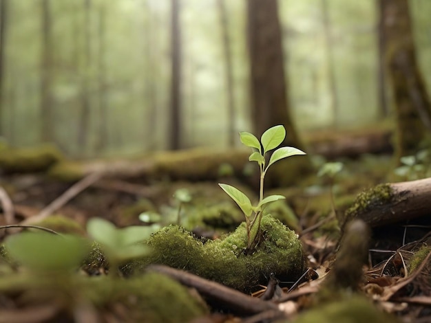 Kleine planten spruiten in het bosondergrond ar c