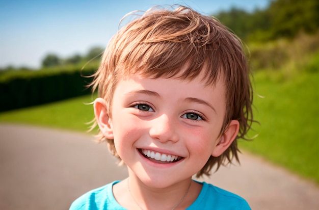 Kleine positieve jongen Portret van een gelukkig kind met een glimlach op het gezicht Generatieve AI