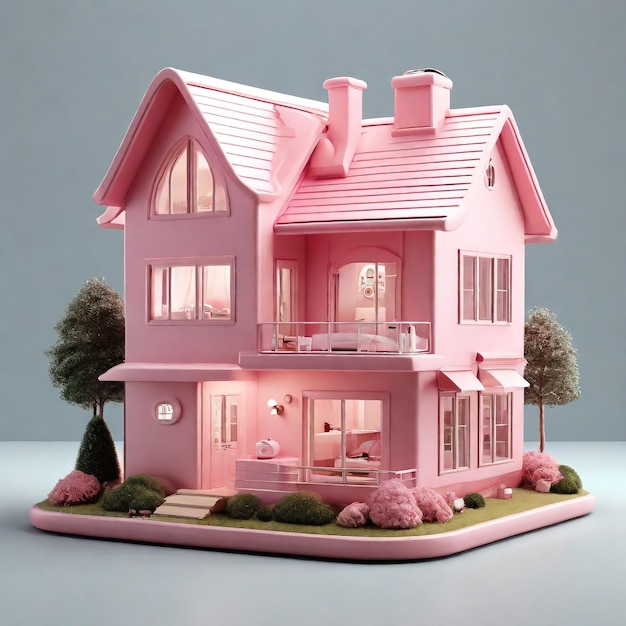 Kleine roze 3D-huisje.