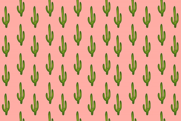 Kleine Saguaro-cactus (Carnegiea gigantea) met roze pastelpatroon. Abstract naadloos minimalisme. cartoon stijl.