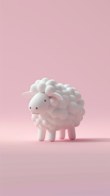 Kleine schattige 3D isometrische schapen pluche speelgoed met gladde verlichting zachte roze achtergrond
