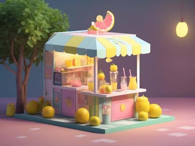 Kleine schattige isometrische 3D-rendering Lemonade Stand