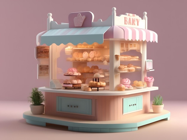 Kleine schattige isometrische 3D-weergave Bakery Stand