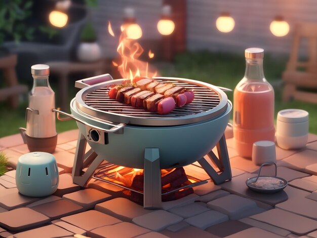 Kleine schattige isometrische 3D-weergave BBQ-grill