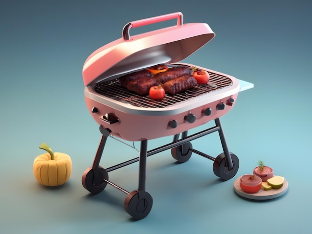 Kleine schattige isometrische 3D-weergave BBQ-grill