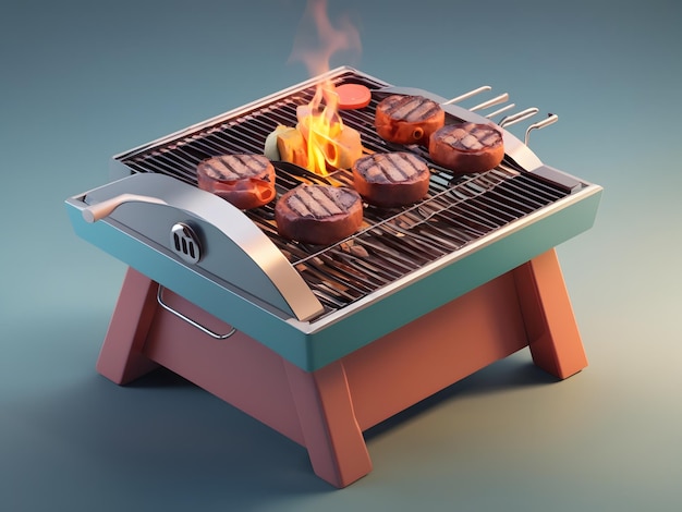 Kleine schattige isometrische 3D-weergave BBQ-grill