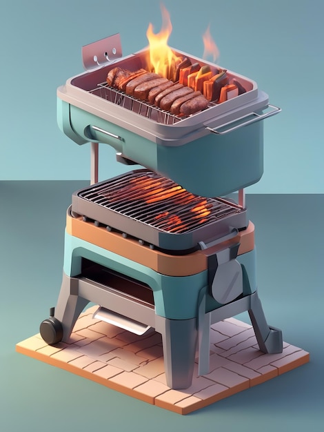 Foto kleine schattige isometrische 3d-weergave bbq-grill