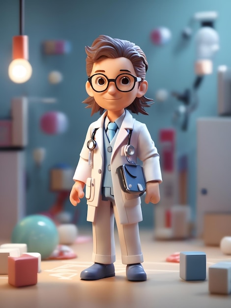 Kleine schattige isometrische 3D-weergave van Doctor Figure