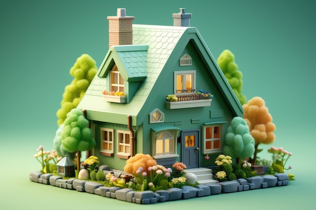 Kleine schattige isometrische huis professionele reclame rendering 3d
