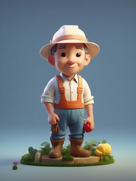 Foto kleine schattige isometrische zachte gladde verlichting 3d render farmer