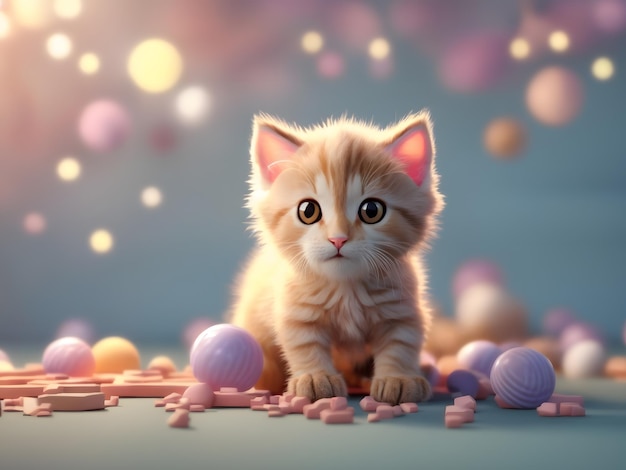 Foto kleine schattige isometrische zachte gladde verlichting 3d rendering speelse kitten